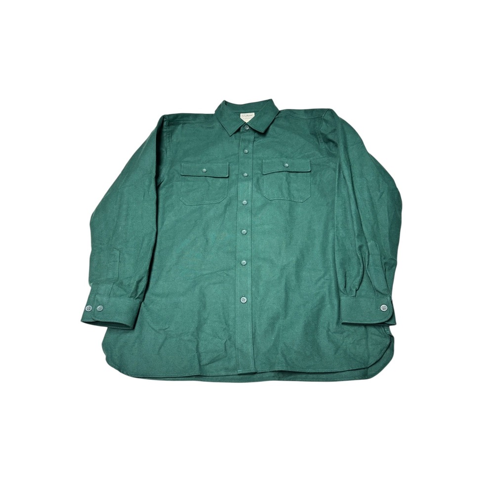 LL Bean Chamois Traditional Fit Cloth Shirt Green Cotton Button Down Mens L Reg